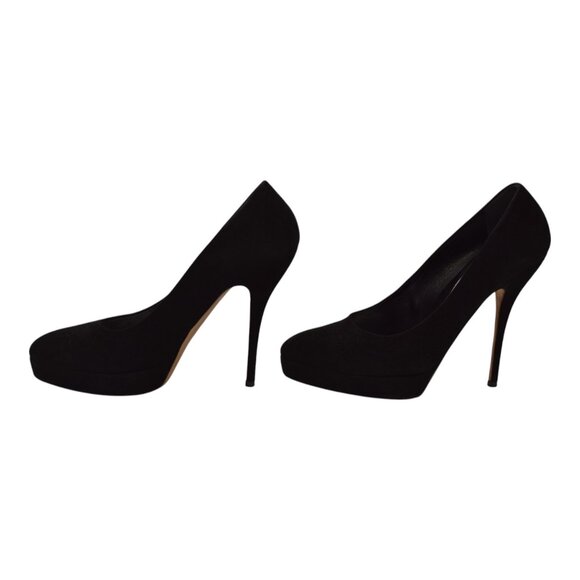 Gucci Black Suede Leather Almond Toe Classic Heel Platform Pumps size 39 US 9 - Picture 3 of 15